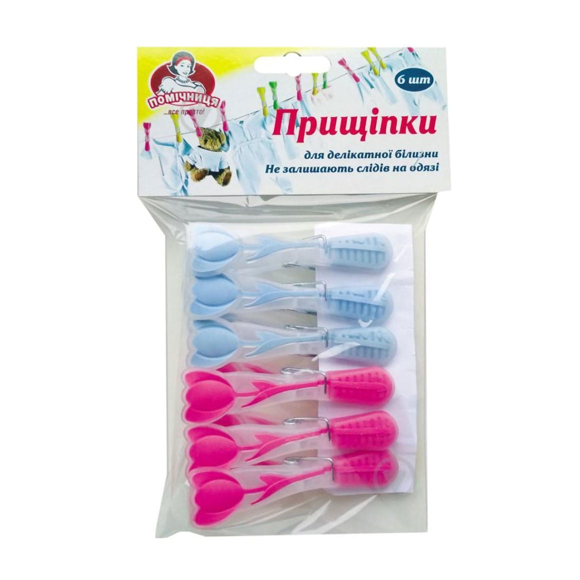 Прищіпки для білизни Помічниця Soft Touch Тюльпан, кольорові, 6 шт
